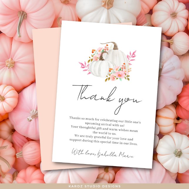 Minimalist Little Pumpkin Baby Shower Thank You Card (The card is shown in 3.5 x 5 inches, personalize and choose paper and corner type before checkout.)