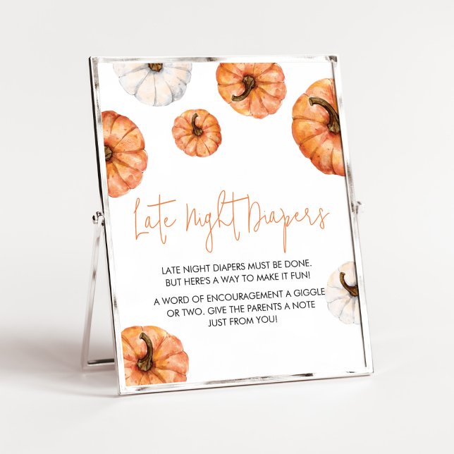 Minimalist Little Pumpkin Late Night Diapers Poster (Minimalist Pumpkin Baby Shower Late Night Diapers Sign)