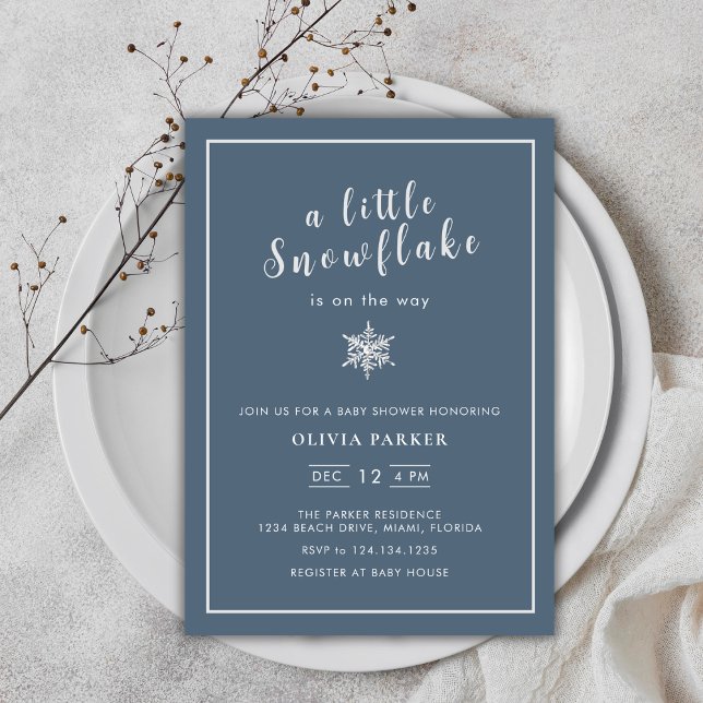 Minimalist Little Snowflake Winter Baby Shower Invitation (Minimalist Little Snowflake Winter Baby Shower Invitation)