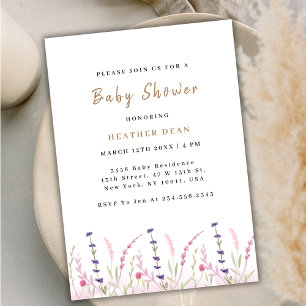 Minimalist Little Wildflower Garden Baby Shower Invitation