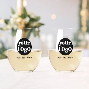 Minimalist Logo and Text Business Stemless Wine Glass