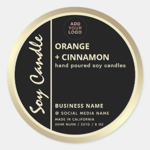 Minimalist logo black gold border soy candle class classic round sticker
