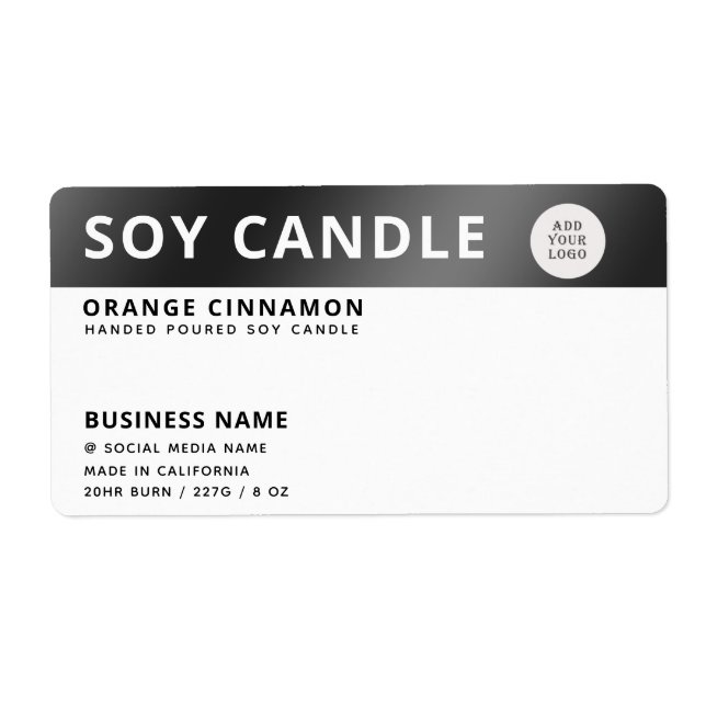 Minimalist logo black white soy candle  label (Front)
