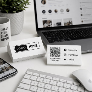 Minimalist Logo Here Black And White Social Media  Business Card