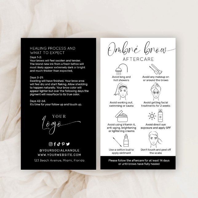 Minimalist Logo Ombre Powder Brow After Care Guide Business Card (Creator Uploaded)