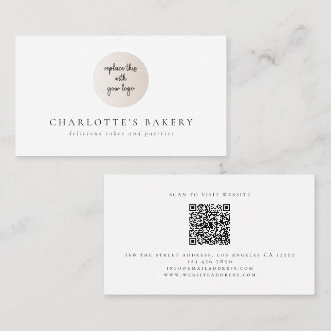 Minimalist Logo QR Code Bakery Business Card (Front/Back)