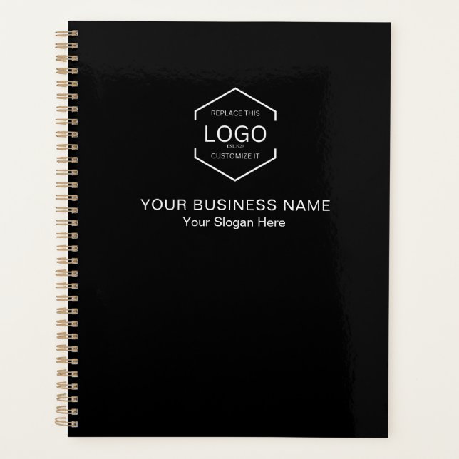 Minimalist Logo QR Code Business Black White Text Planner (Front)