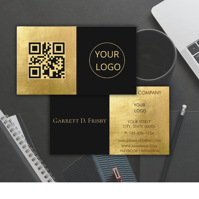 Minimalist Logo QR Code Gold Foil Business Card (Creator Uploaded)