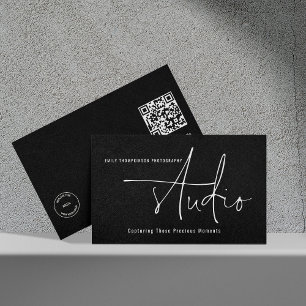 Minimalist Logo QR Code Photography Studio Black Business Card