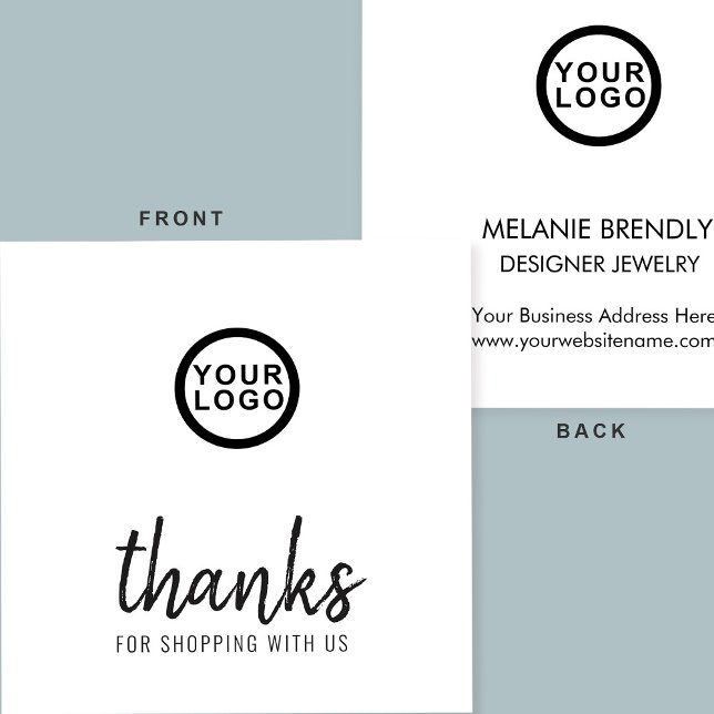 Minimalist Logo Thank You Square Business Card (Stylishly Personalize with Your Custom Logo (front/back) & Contact Information.)