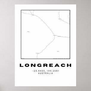 Minimalist Longreach Map with Coordinates Poster