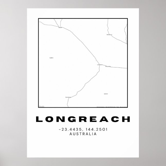 Minimalist Longreach Map with Coordinates Poster (Front)