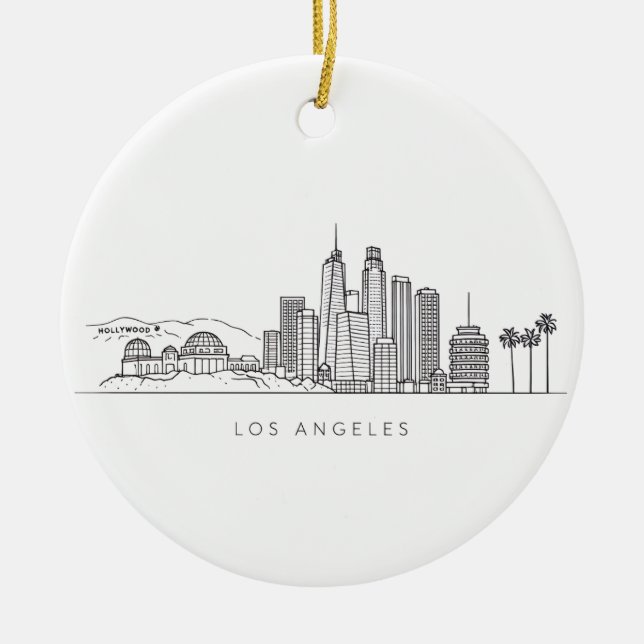 Minimalist Los Angeles Skyline Illustration Ceramic Tree Decoration (Front)