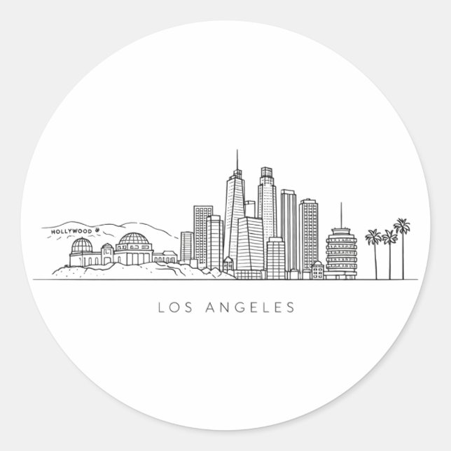 Minimalist Los Angeles Skyline Illustration Classic Round Sticker (Front)