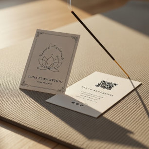 Minimalist Lotus Moon Yoga Instructor  Business Card