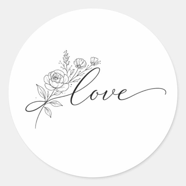 Minimalist Love Floral Line Art   Classic Round Sticker (Front)