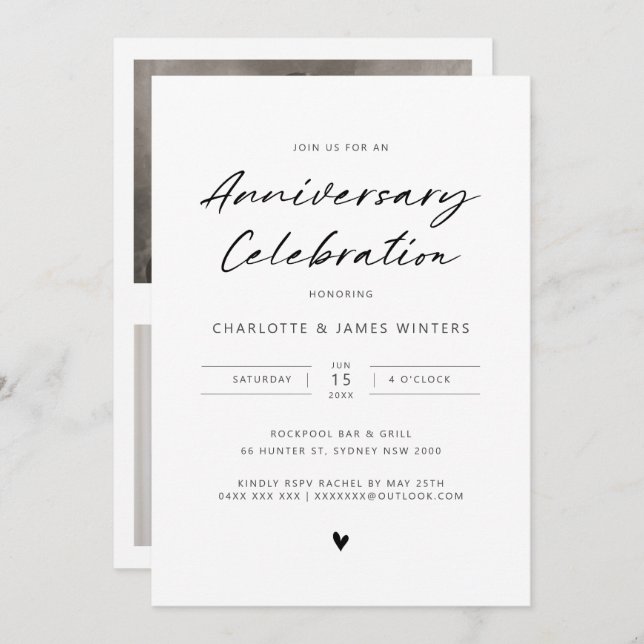 Minimalist love heart anniversary  invitation (Front/Back)