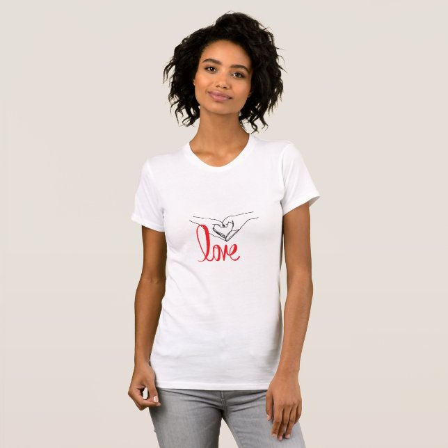 Minimalist Love Heart Hands Romantic Gesture T-Shirt (Front Full)