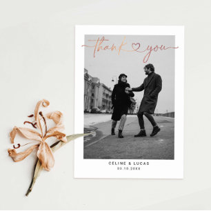 Minimalist Love Heart Script Wedding Photo Thank You Card