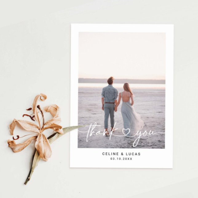 Minimalist Love Heart Script Wedding Photo Thank You Card (Creator Uploaded)