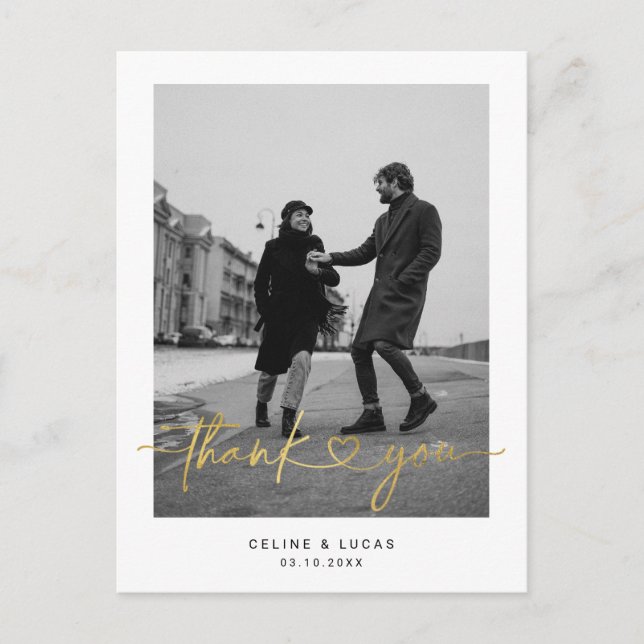 Minimalist Love Heart Script Wedding Thank you Pos Postcard (Front)