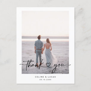 Minimalist Love Heart Script Wedding Thank you Postcard