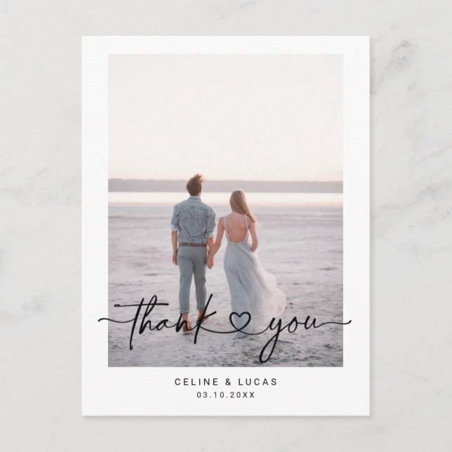 Minimalist Love Heart Script Wedding Thank you Postcard (Front)
