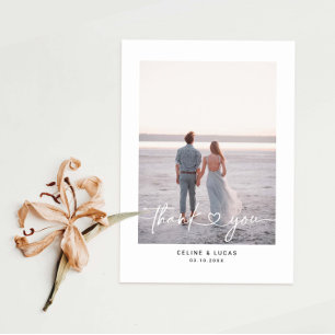 Minimalist Love Heart Script Wedding Thank you Postcard