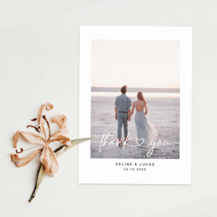 Minimalist Love Heart Script Wedding Thank you Postcard