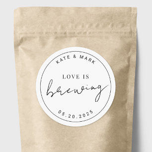 Minimalist Love is Brewing Wedding Coffee Favour Classic Round Sticker