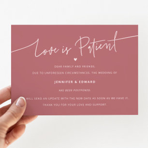Minimalist Love Is Patient Wedding Update Pink Invitation