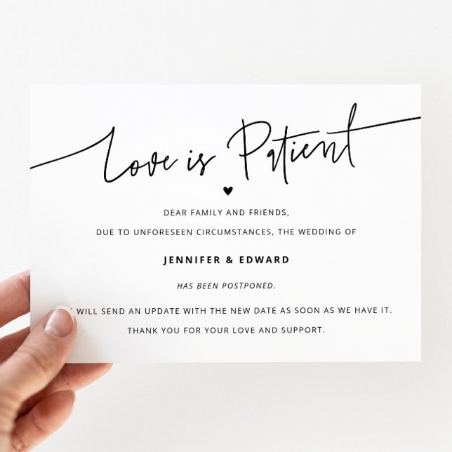 Minimalist Love Is Patient Wedding Update White Invitation (Creator Uploaded)