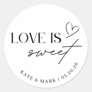 Minimalist Love is Sweet Wedding Favour Classic Round Sticker