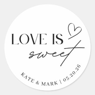 Minimalist Love is Sweet Wedding Favour Classic Round Sticker