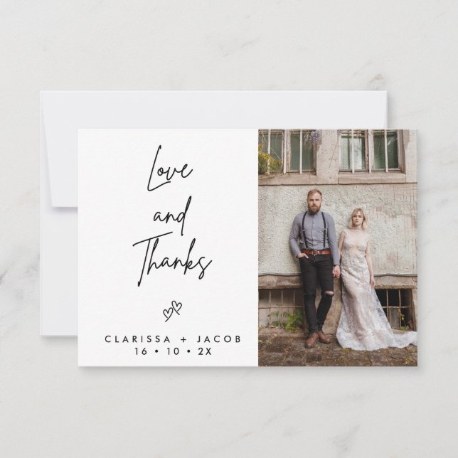 Minimalist Love Thank Heart Wedding Thank You Card (Front)