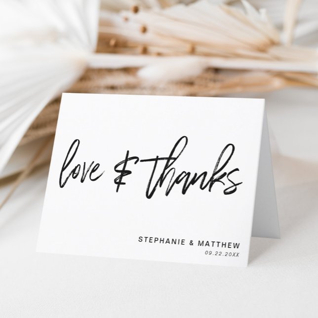 Minimalist Love & Thanks Handwritten Thank You Card (A simple and elegant way to say thank you with a personal touch by adding couple details.)