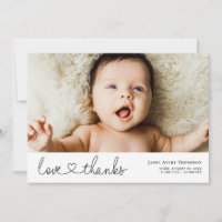 Minimalist Love & Thanks Photo Birth Announcement