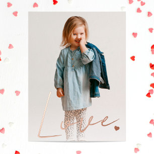 Minimalist Love Typography Rose Gold Foil Holiday Postcard