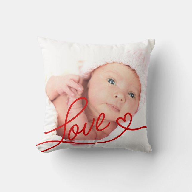 Minimalist Love With Heart Valentine's Day Photo Cushion (Front)