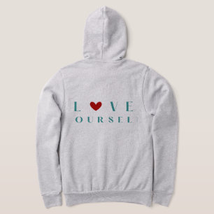 Minimalist "Love Yourself" Teal & Red Heart Hoodie