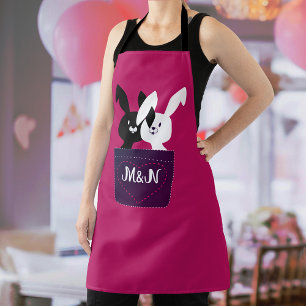 Minimalist Lovely Bunnies With Monogram Cartoonish Apron