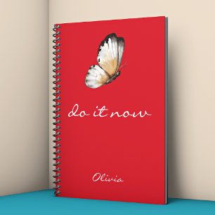 Minimalist Lovely Butterfly 'do it now' Red Spiral Notebook