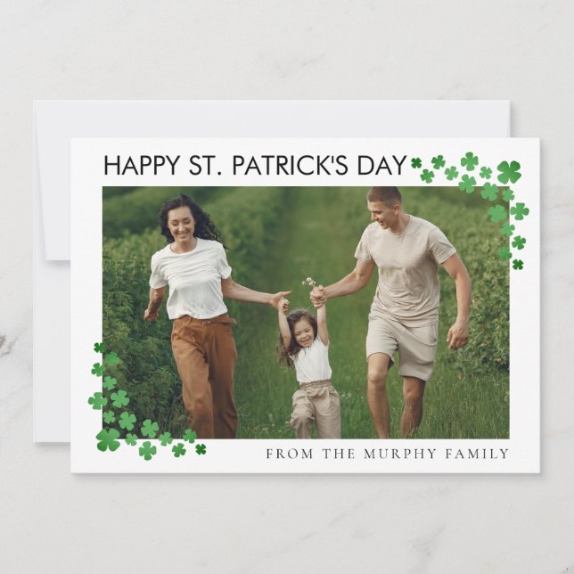Minimalist lucky shamrock st. Patrick's Day One Ph Holiday Card (Front)
