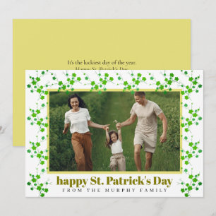 Minimalist lucky shamrock st. Patrick's Day Photo Holiday Card