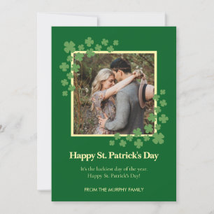 Minimalist lucky shamrock st. Patrick's Day Photo Holiday Card