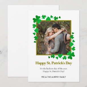 Minimalist lucky shamrock st. Patrick's Day Photo Holiday Card