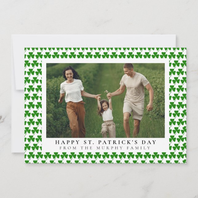 Minimalist lucky shamrock st. Patrick's Day Photo Holiday Card (Front)