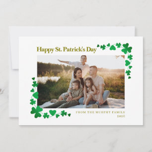 Minimalist lucky shamrock st. Patrick's Day Photo Holiday Card