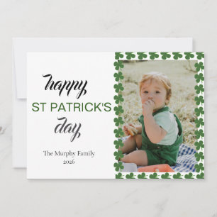 Minimalist lucky shamrock st. Patrick's Day Photo Holiday Card