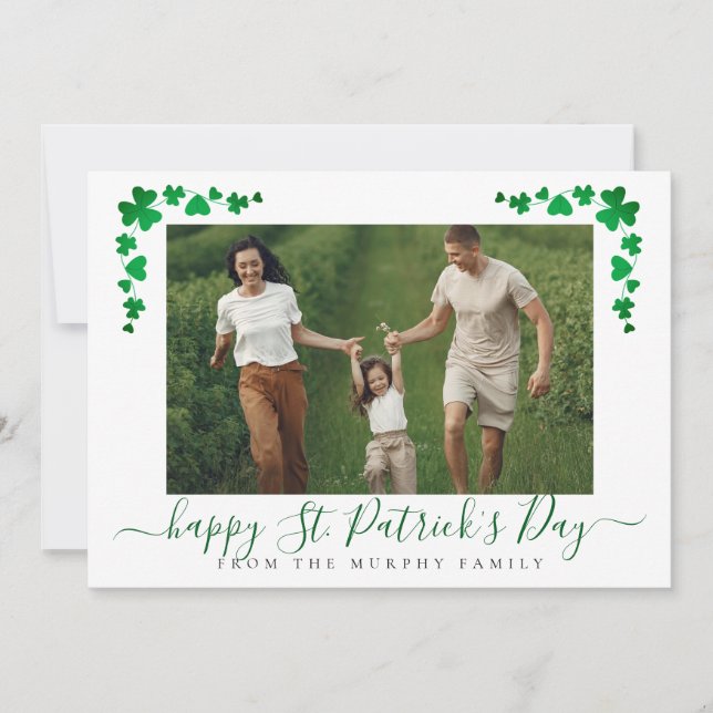 Minimalist lucky shamrock st. Patrick's Day Photo Holiday Card (Front)